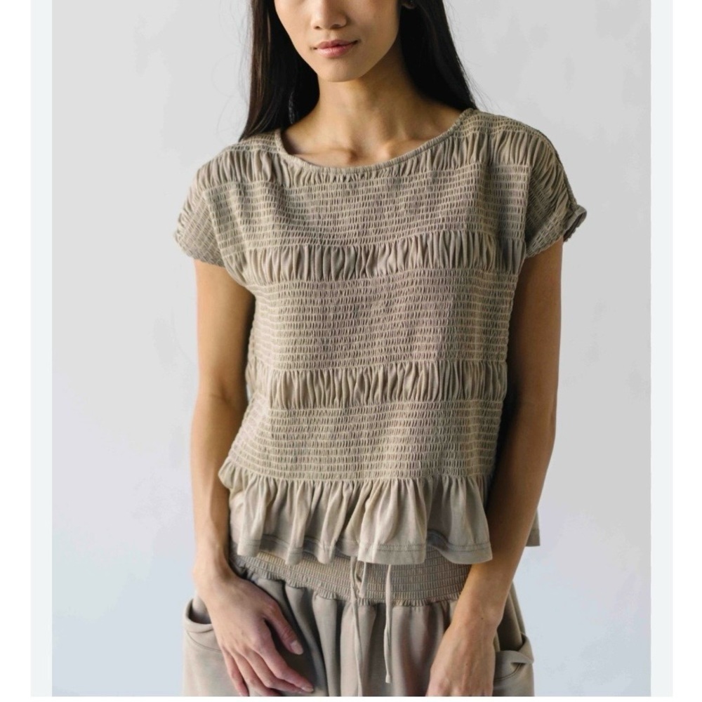 FP BEACH Women's Tan Ruffle Top SIZE L NWT